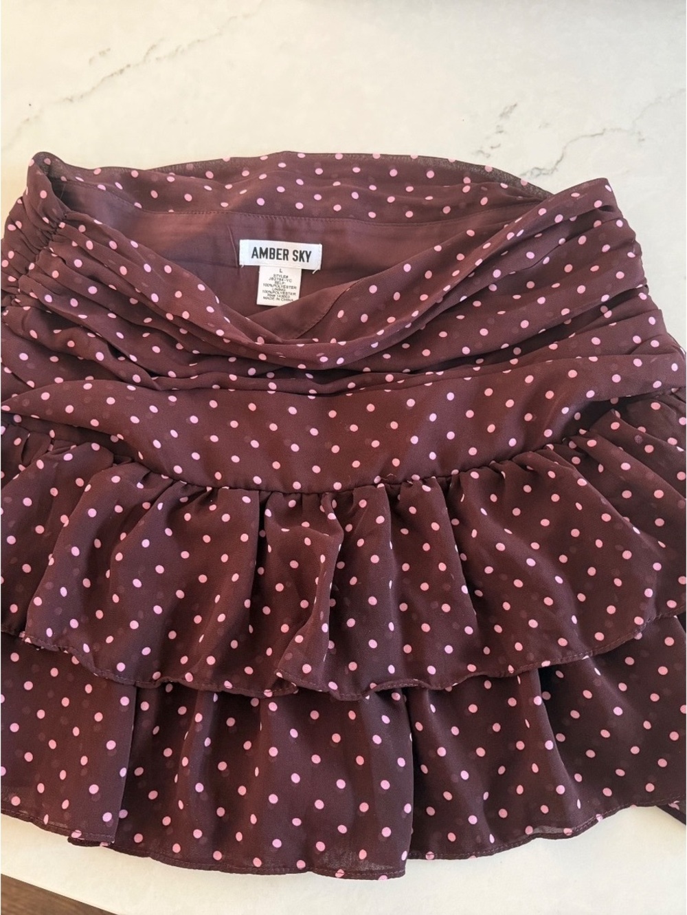 Amber Sky Brown Polka Dot Wrap Skirt with Ruffle Detail